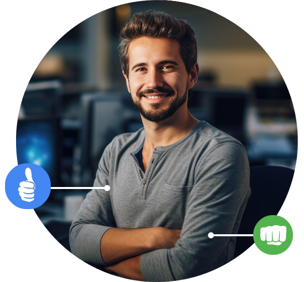 Happy Engineer monitoring network and talking on the phone
